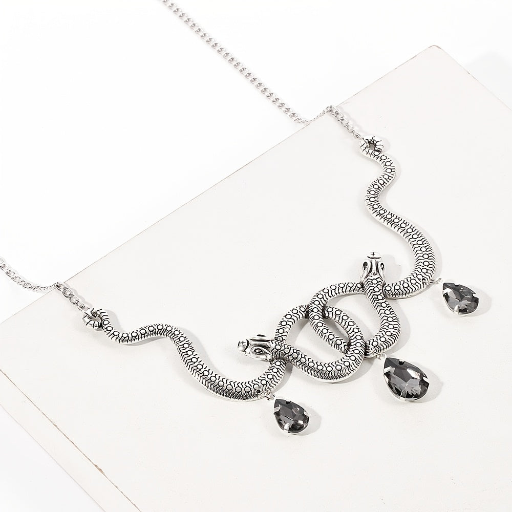 Double Snake Artificial Crystal Pendant Necklace