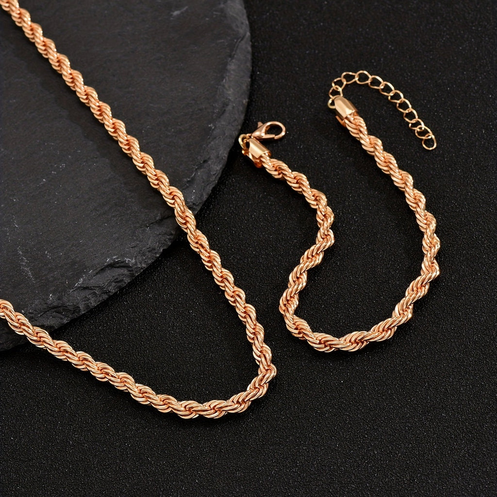 Hip Hop Rope Chain Men's Necklace Bracelet Set