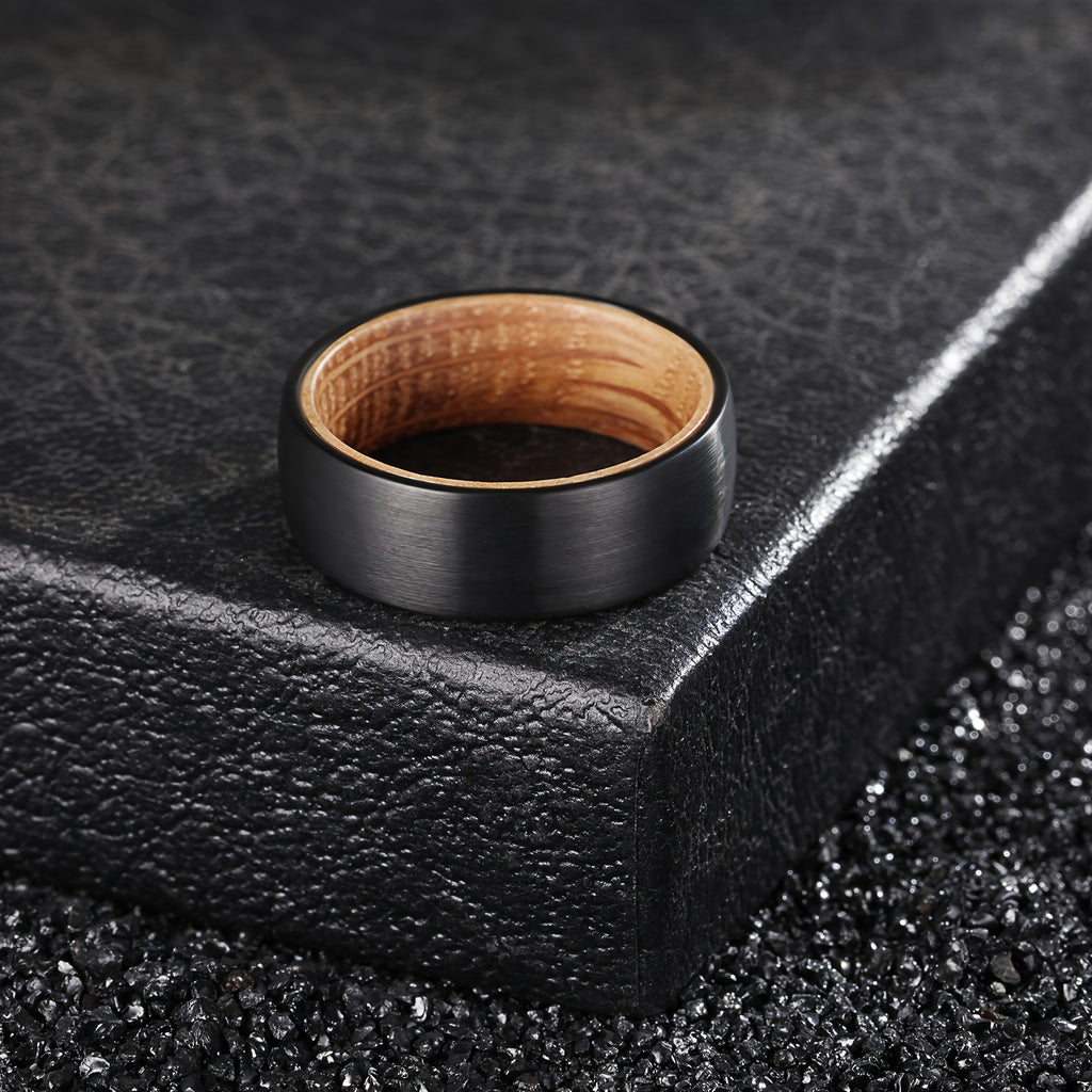 Black Tungsten Wood Ring