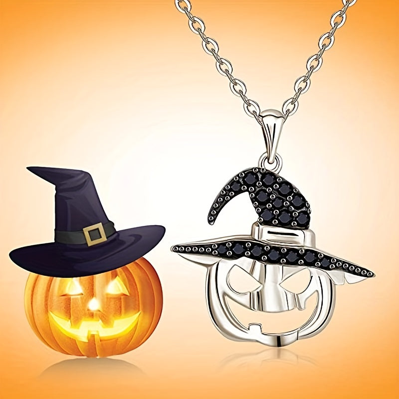 Halloween Pumpkin Wearing Hat Pendant Necklace