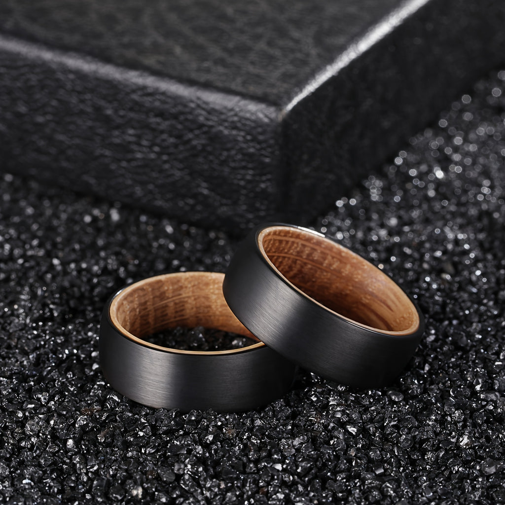 Black Tungsten Wood Ring