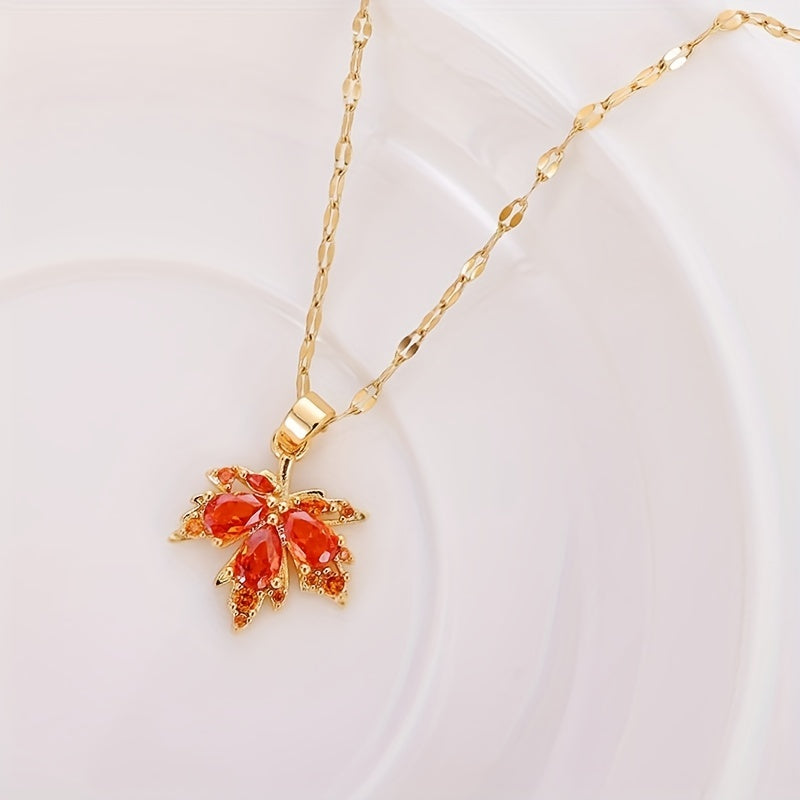 Red Maple Leaf Pendant Necklace