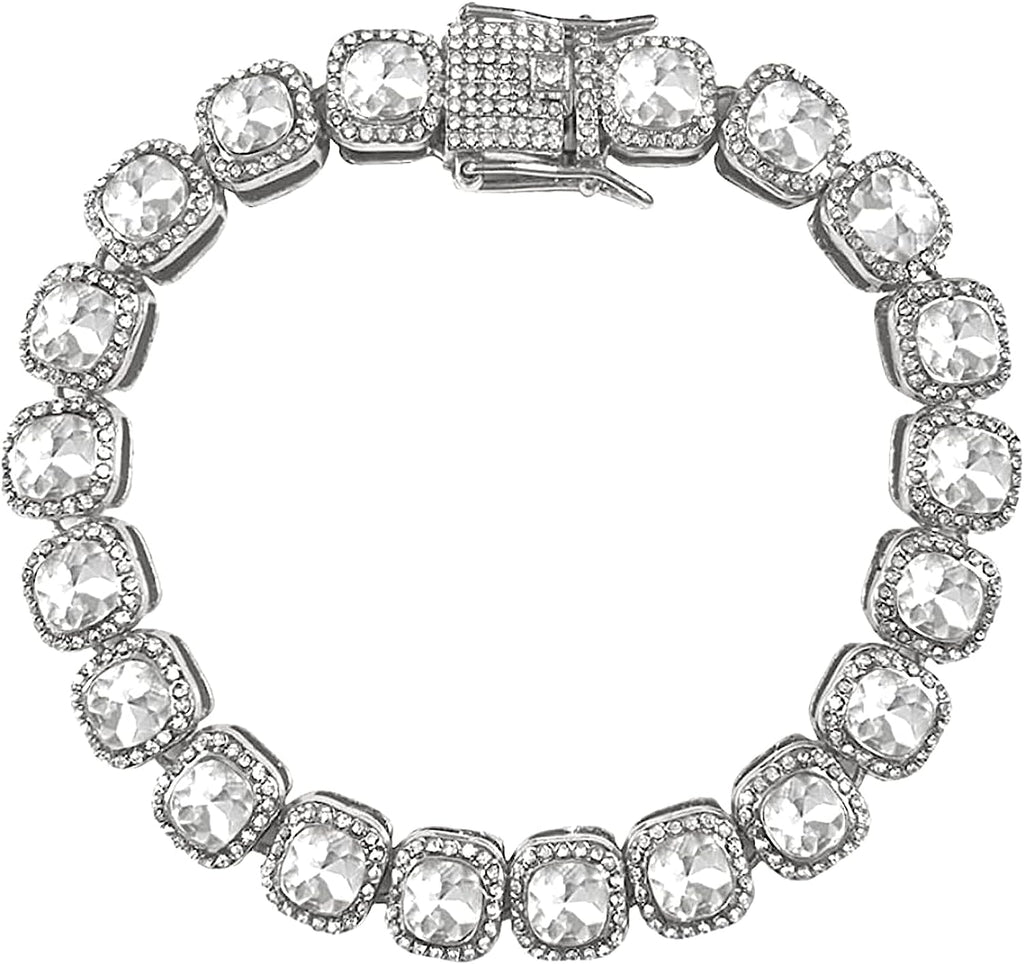 Men's Iced Out Square Cuban Link Necklace Bracelet