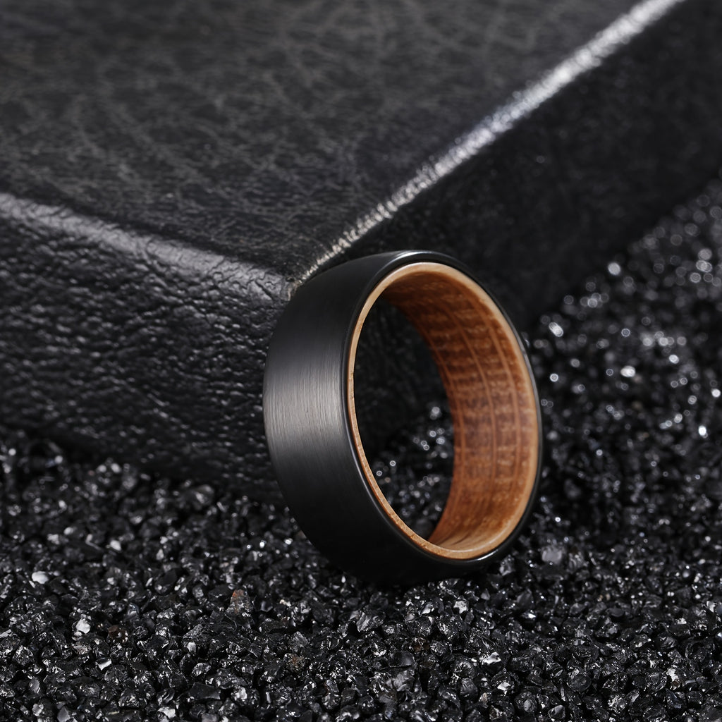 Black Tungsten Wood Ring