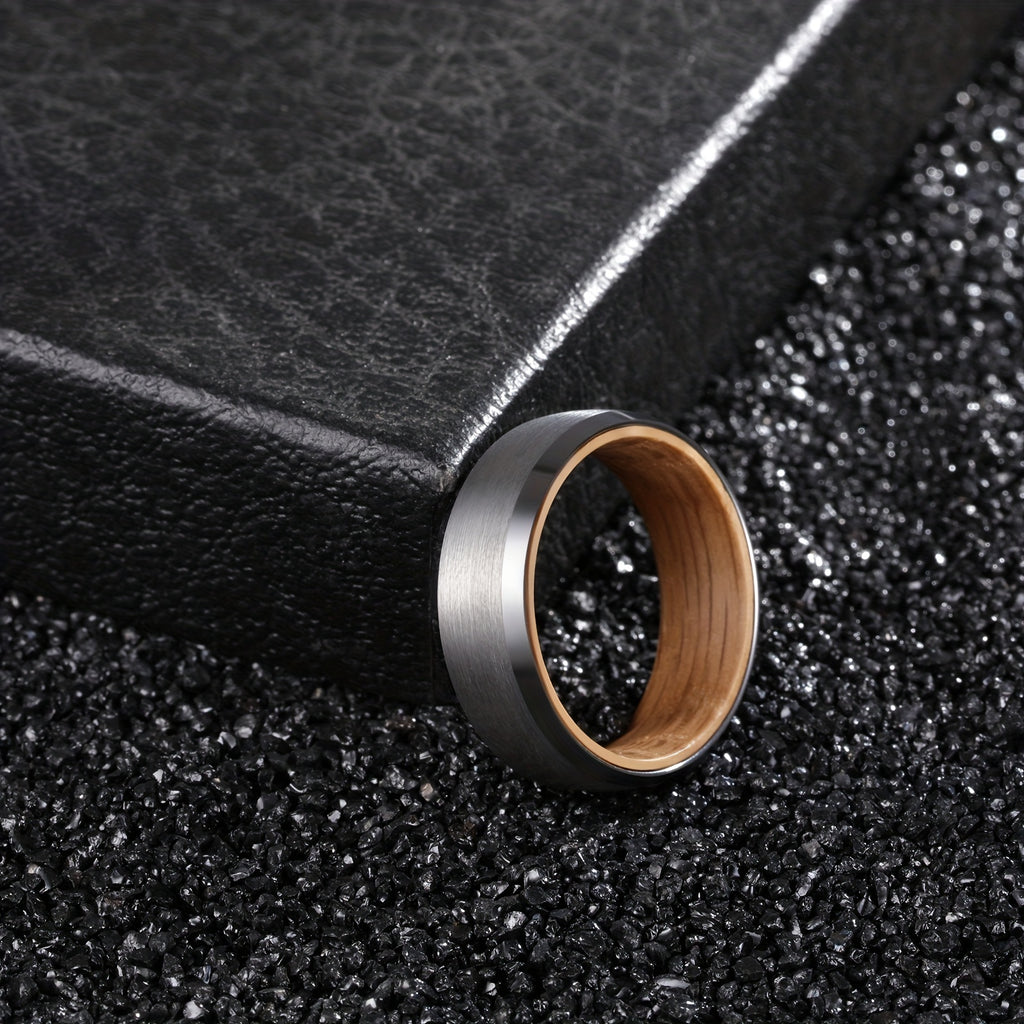 Silvery Tungsten Wood Ring