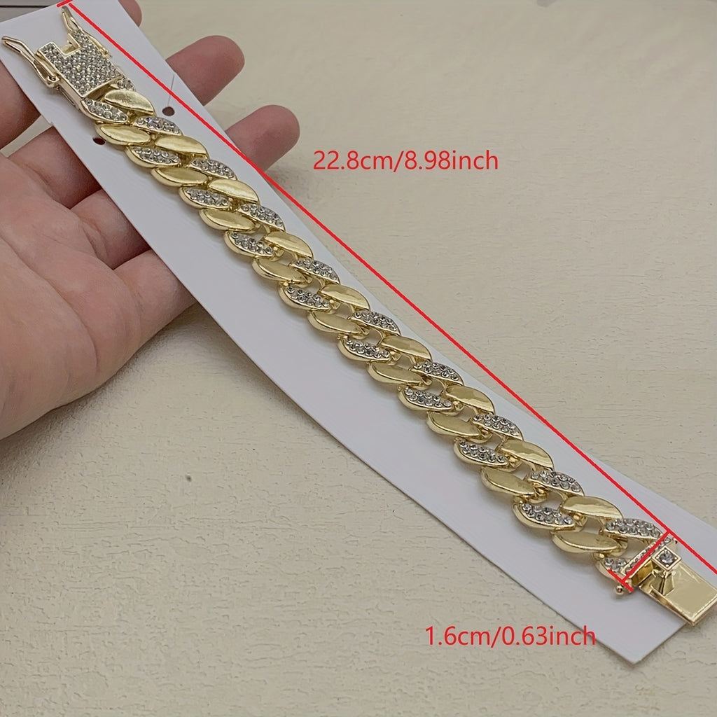 Golden Zircon Cuban Chain Domineering Bracelet