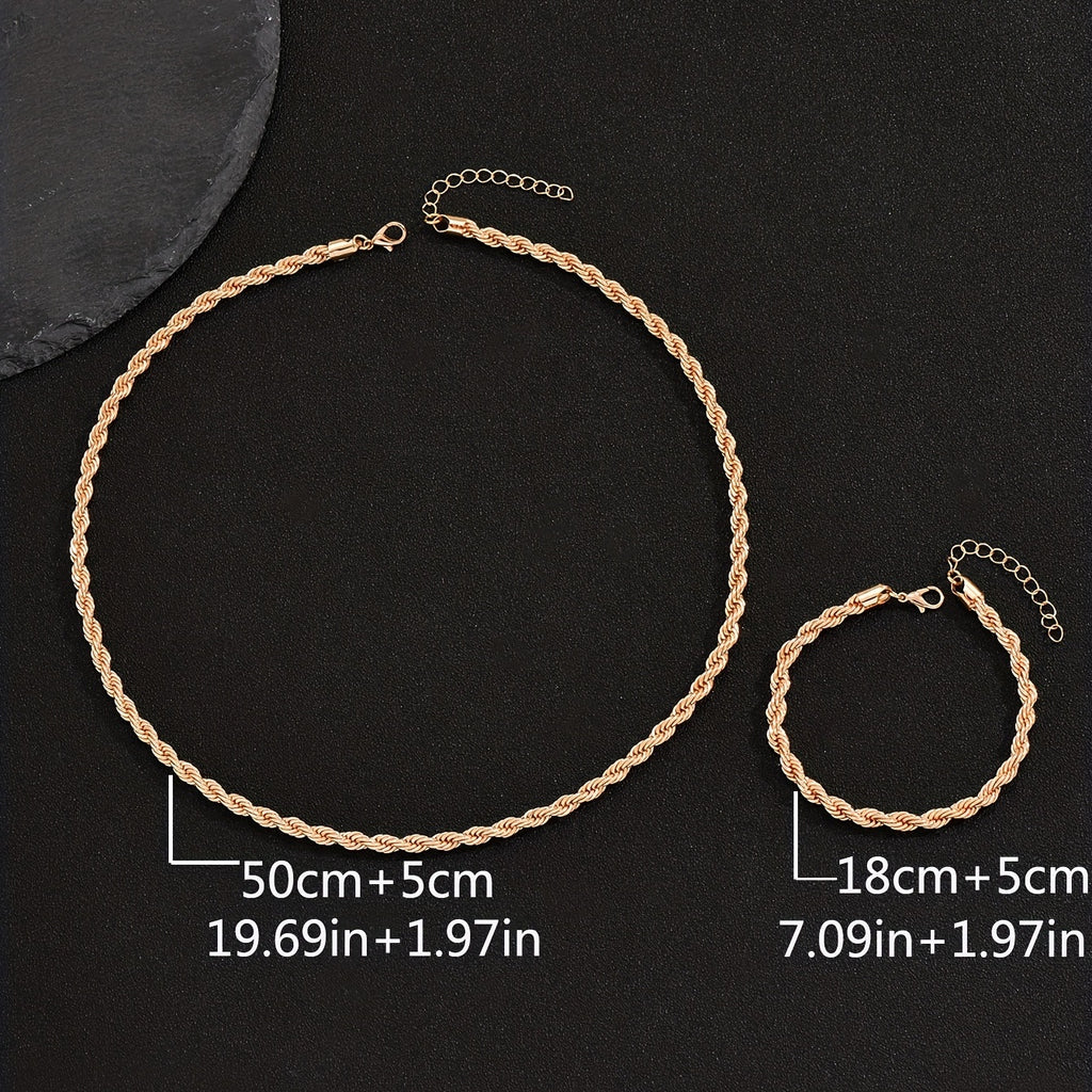 Hip Hop Rope Chain Men's Necklace Bracelet Set