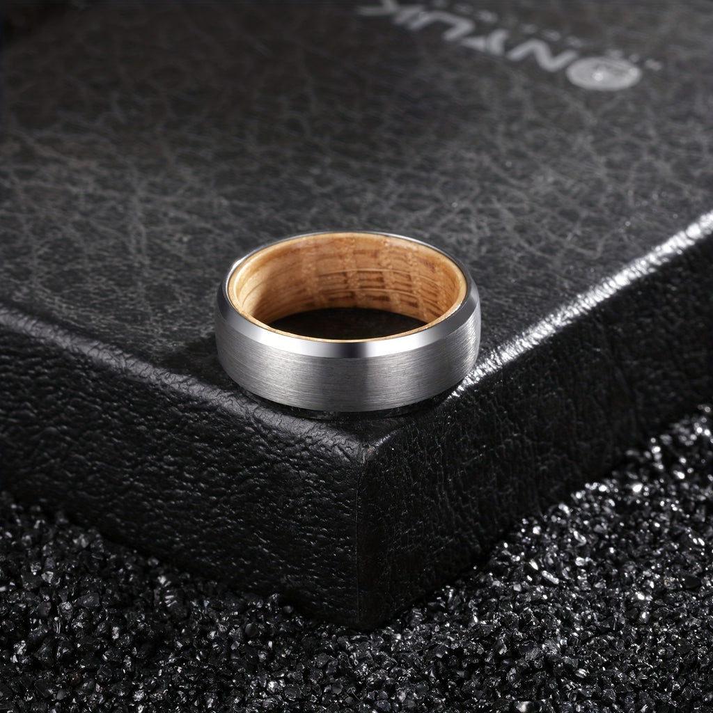 Silvery Tungsten Wood Ring
