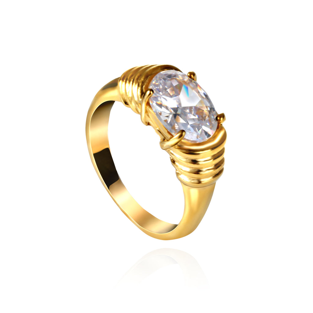 Oval Solitaire Scalloped Ring