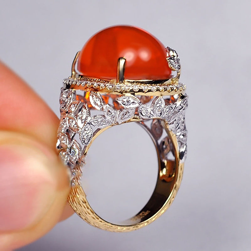 Hollow Flower Orange Gem Ring