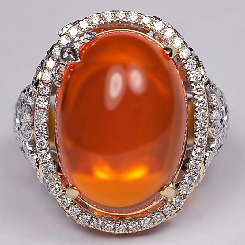 Hollow Flower Orange Gem Ring