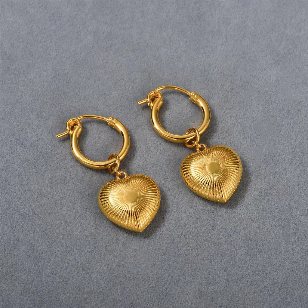 Gold Heart Cutout Sunflower Earrings