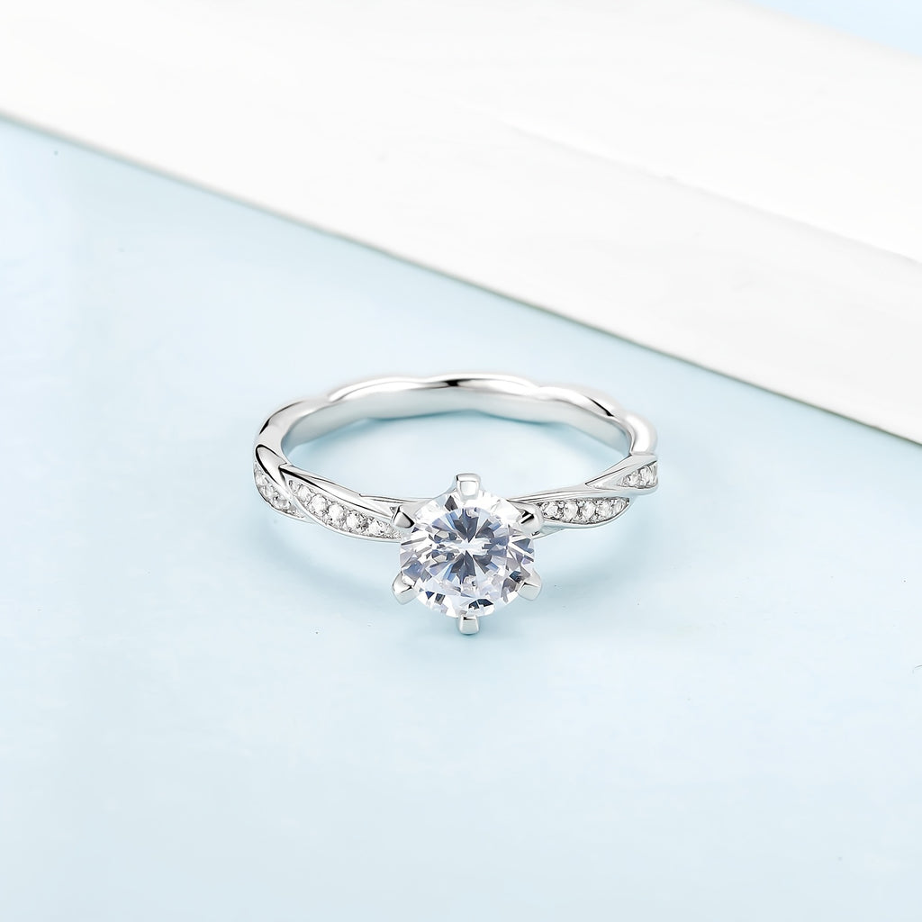 Women 1 Carat Round Brilliant Shape Thin Moissanite Ring