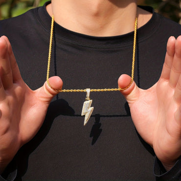 Lightning Hip Hop Pendant Golden Plated Necklace
