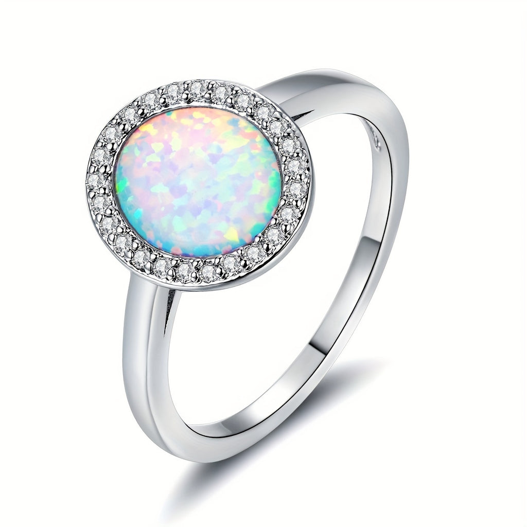 April-birthstones Round Cut Opal Finger Ring