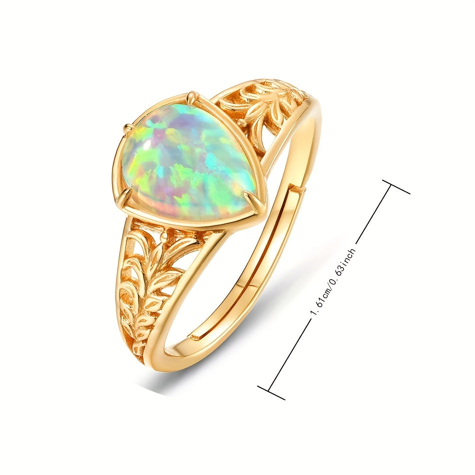 Inlaid Waterdrop Shape Opal Adjustable Ring