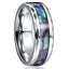 Men's 1pc 8MM Wide Silver Gray Faceted Edge Inlaid Abalone Pattern Men's Tungsten Ring