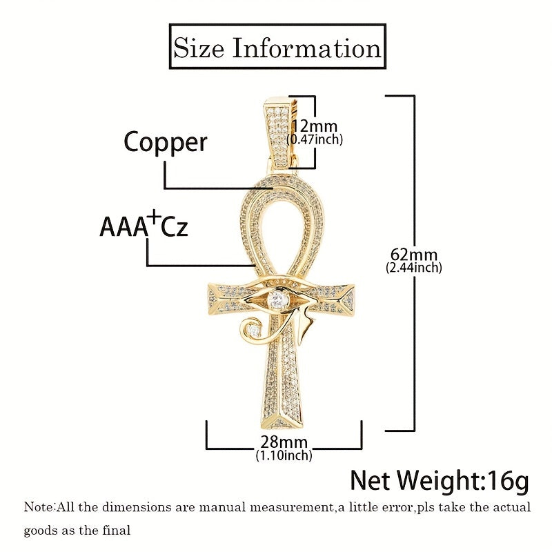 Hip Hop Zircon Ankh Cross Pendant Necklace