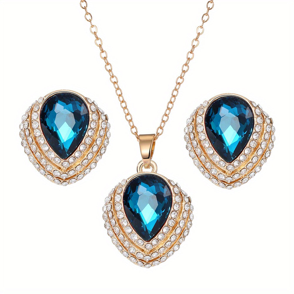 Teardrop Shape Crystal Necklace & Earrings