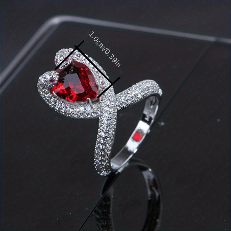 Luxury Snake-shaped Red Zirconia Ring