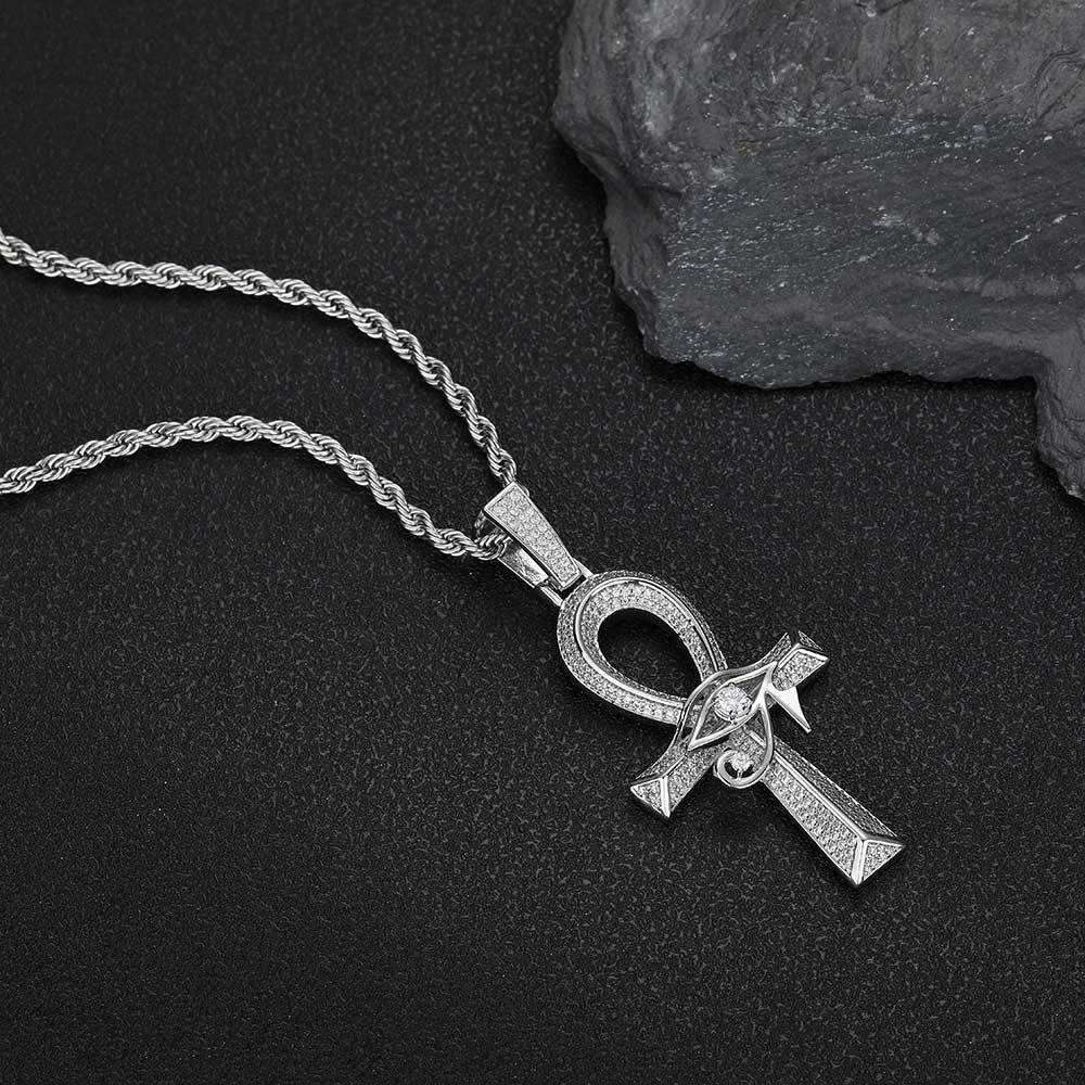 Hip Hop Zircon Ankh Cross Pendant Necklace