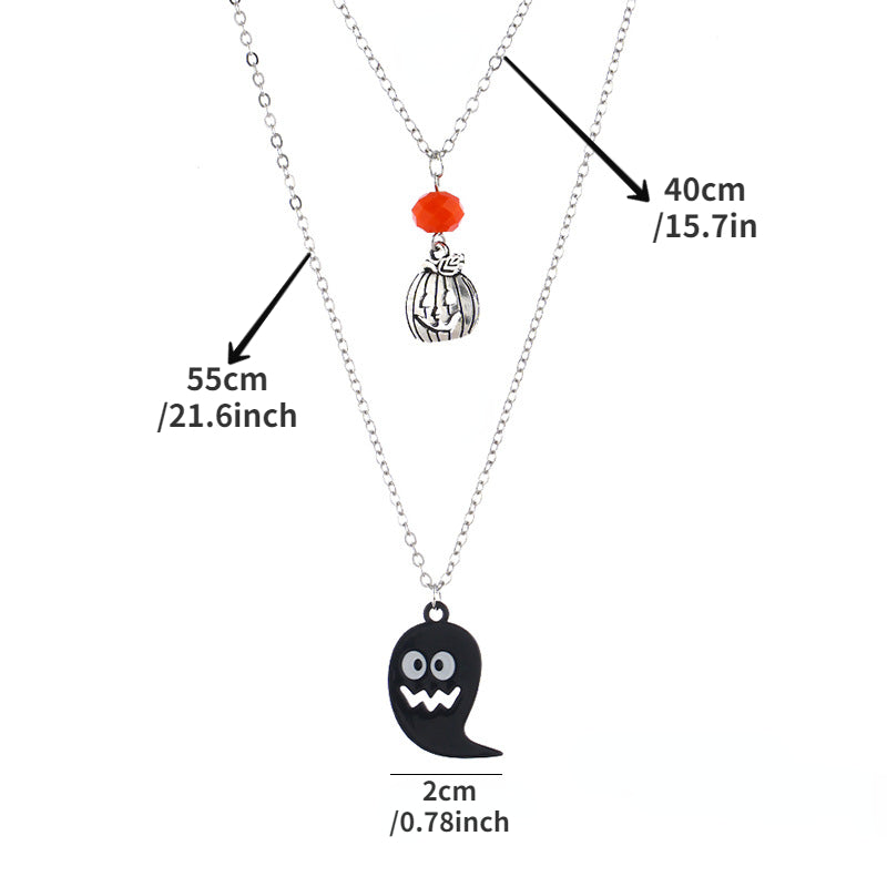 Halloween Spooky Ghost Double Layer Pumpkin Necklace