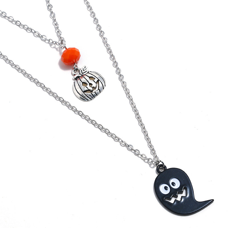 Halloween Spooky Ghost Double Layer Pumpkin Necklace