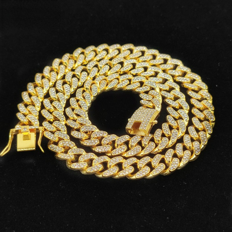 Hip Hop Faux Diamond Big Golden Chain Necklace