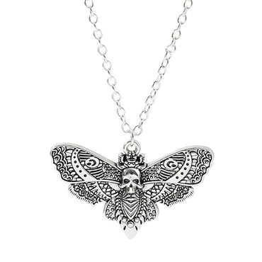 Halloween Vintage Skull Moth Punk Pendant Necklace
