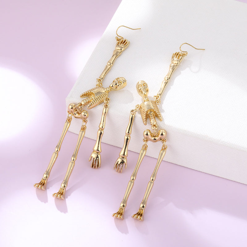 Halloween Golden Skull Skeleton Drop Earring