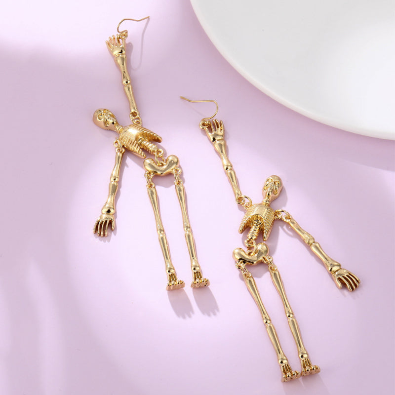 Halloween Golden Skull Skeleton Drop Earring