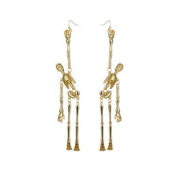 Halloween Golden Skull Skeleton Drop Earring