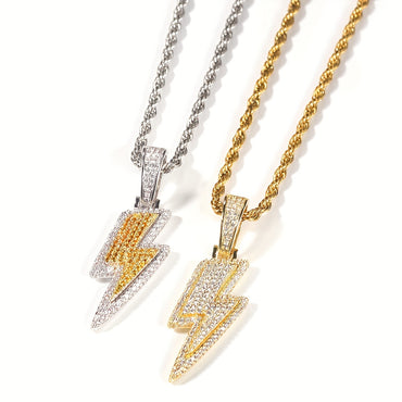 Lightning Hip Hop Pendant Golden Plated Necklace