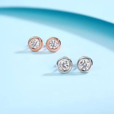 Women Round Sparkling Moissanite Stud Earrings