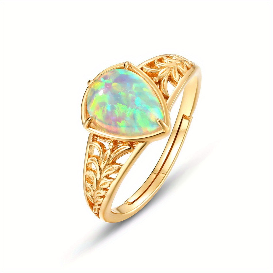 Inlaid Waterdrop Shape Opal Adjustable Ring