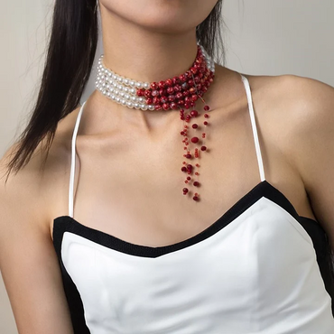 Halloween Bloody Pearl Choker Necklace