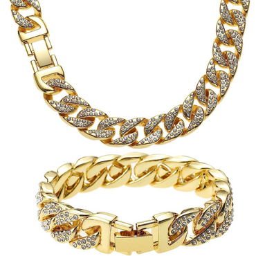 Men's Cuban Link Chain Necklace and Bracelet Sets
