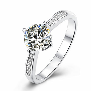 Women Moissanite 1 Carat Brilliant Shape D Color 925 Sterling Silver Finger Ring
