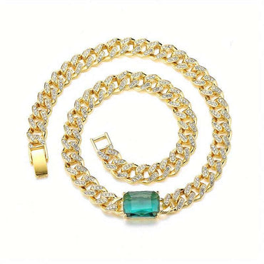 Blue Gemstone Simple Rhinestone Cuban Chain