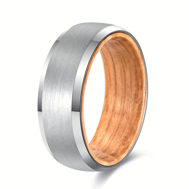 Silvery Tungsten Wood Ring