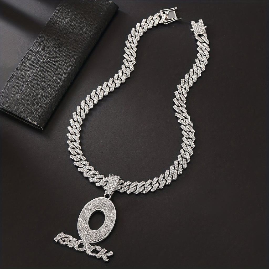 Punk Rhinestone OBLOCK Letter Pendant Necklace