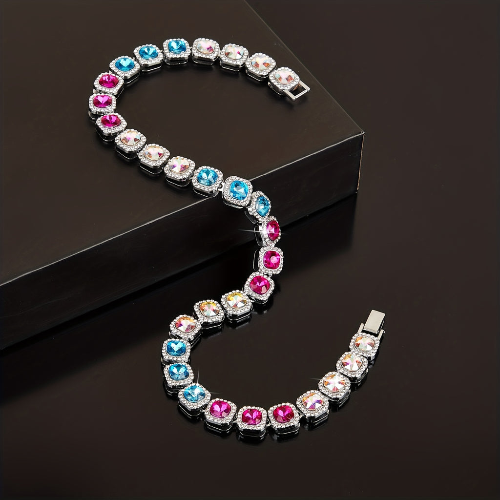 Hip Hop Square Multicolor Rhinestone Necklace