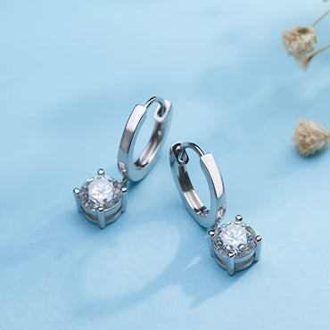 Women Round Moissanite Drop Earrings