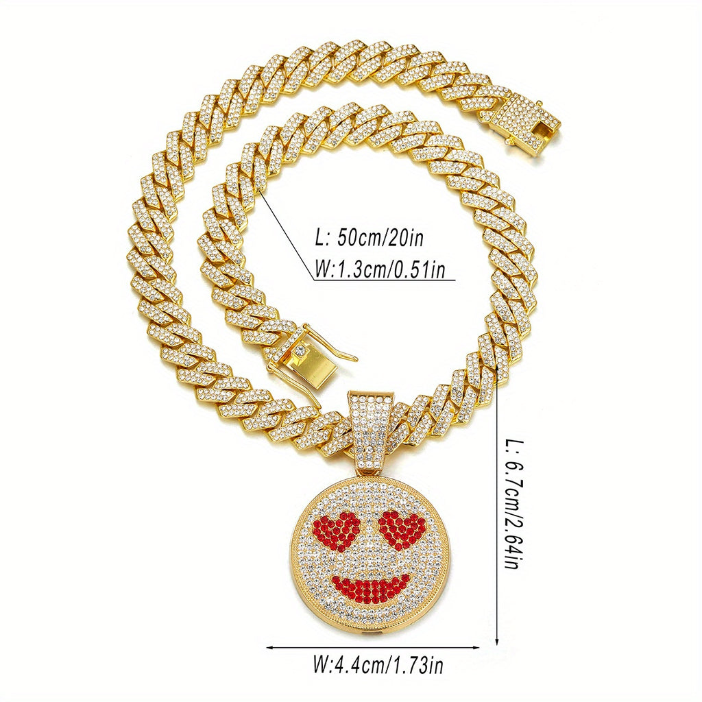 Ice Out Smiley Hearts Enamel Pendants Necklaces