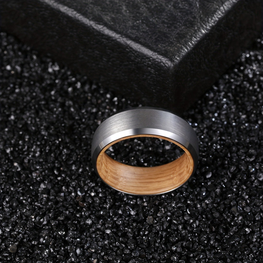 Silvery Tungsten Wood Ring