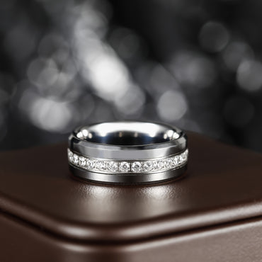 Cubic Zirconia Simple Tungsten Steel Ring