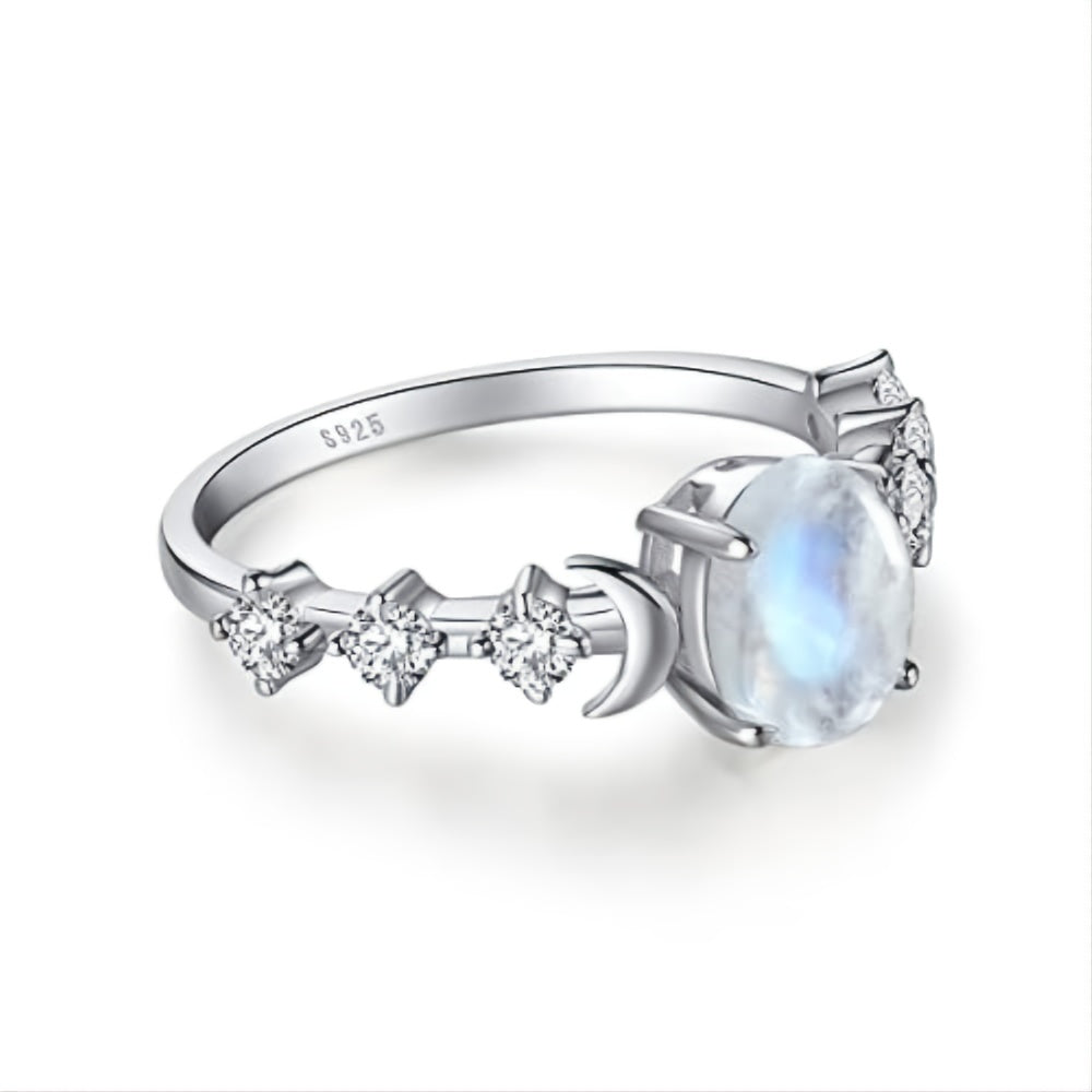 Oval Moonstone Cubic Zirconia Ring