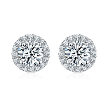 Women Classic Round Bag Moissanite Stud Earrings