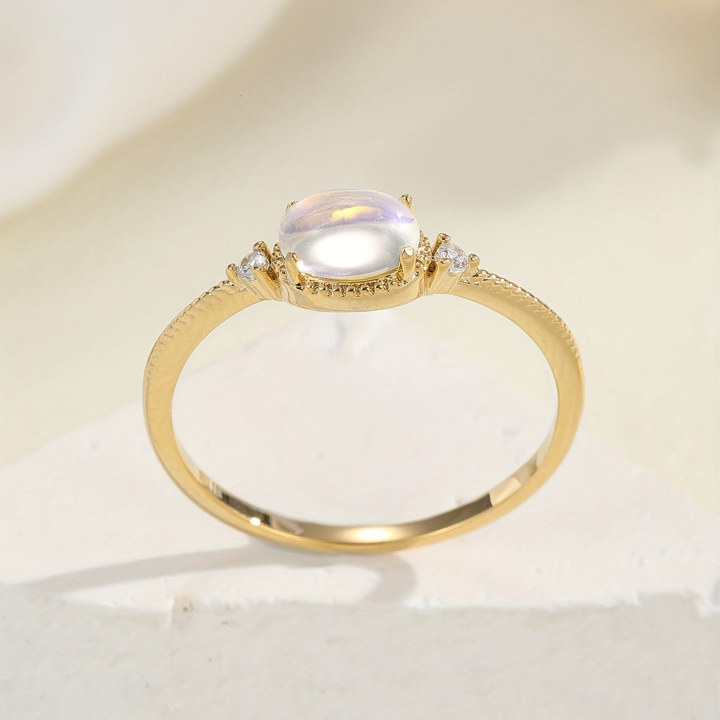 Copper Shiny Moonstone Inlay Ring