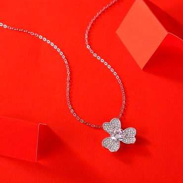 Women 925 Sterling Silver Flower Moissanite Necklace